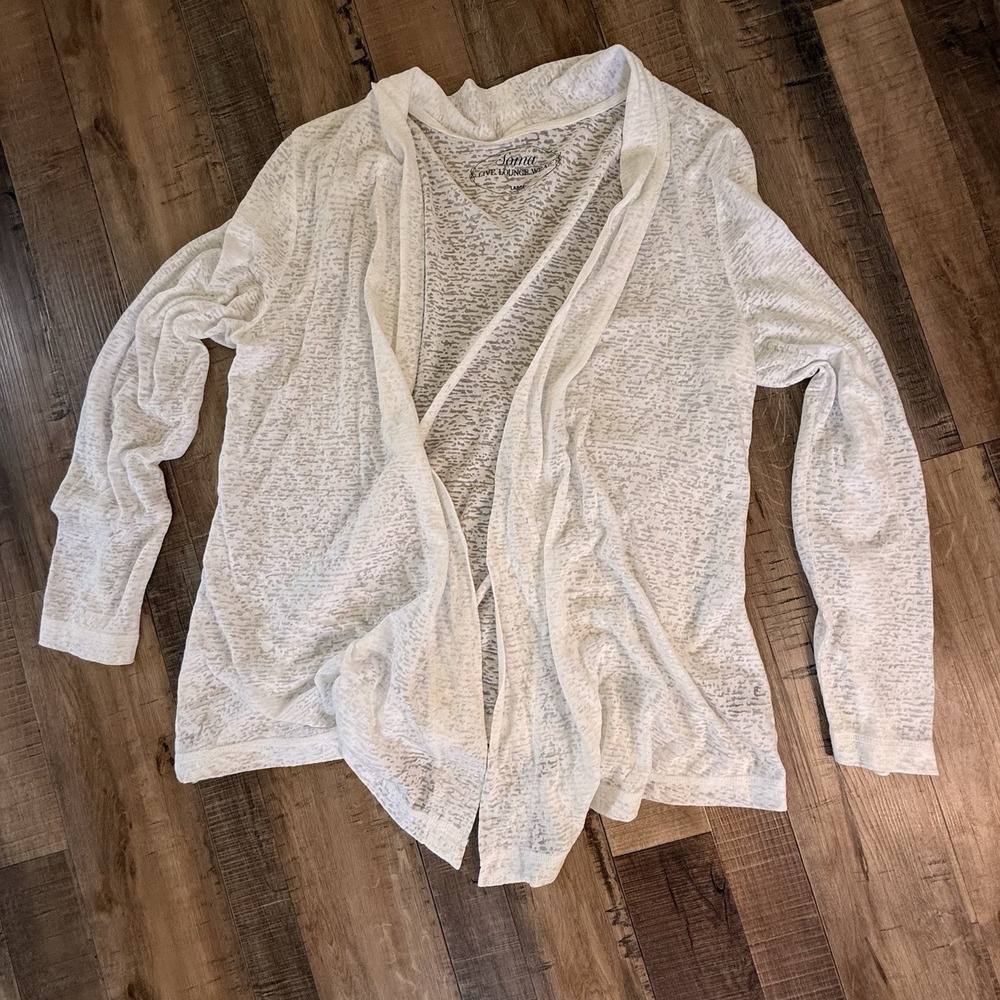 Soma Live Lounge Wear Cardigan White Sz L Sheer